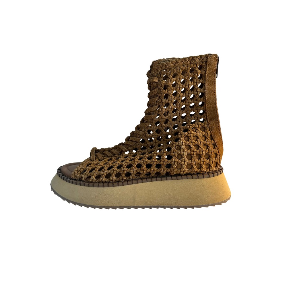 Free People Luca Lace Up Gladiator Sandals Size 7 Brown Woven Suede Zip Back - Picture 2 of 12